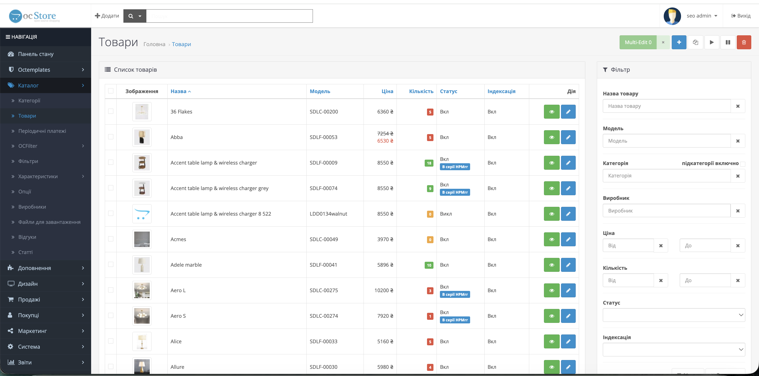 OpenCart — каталог товарів